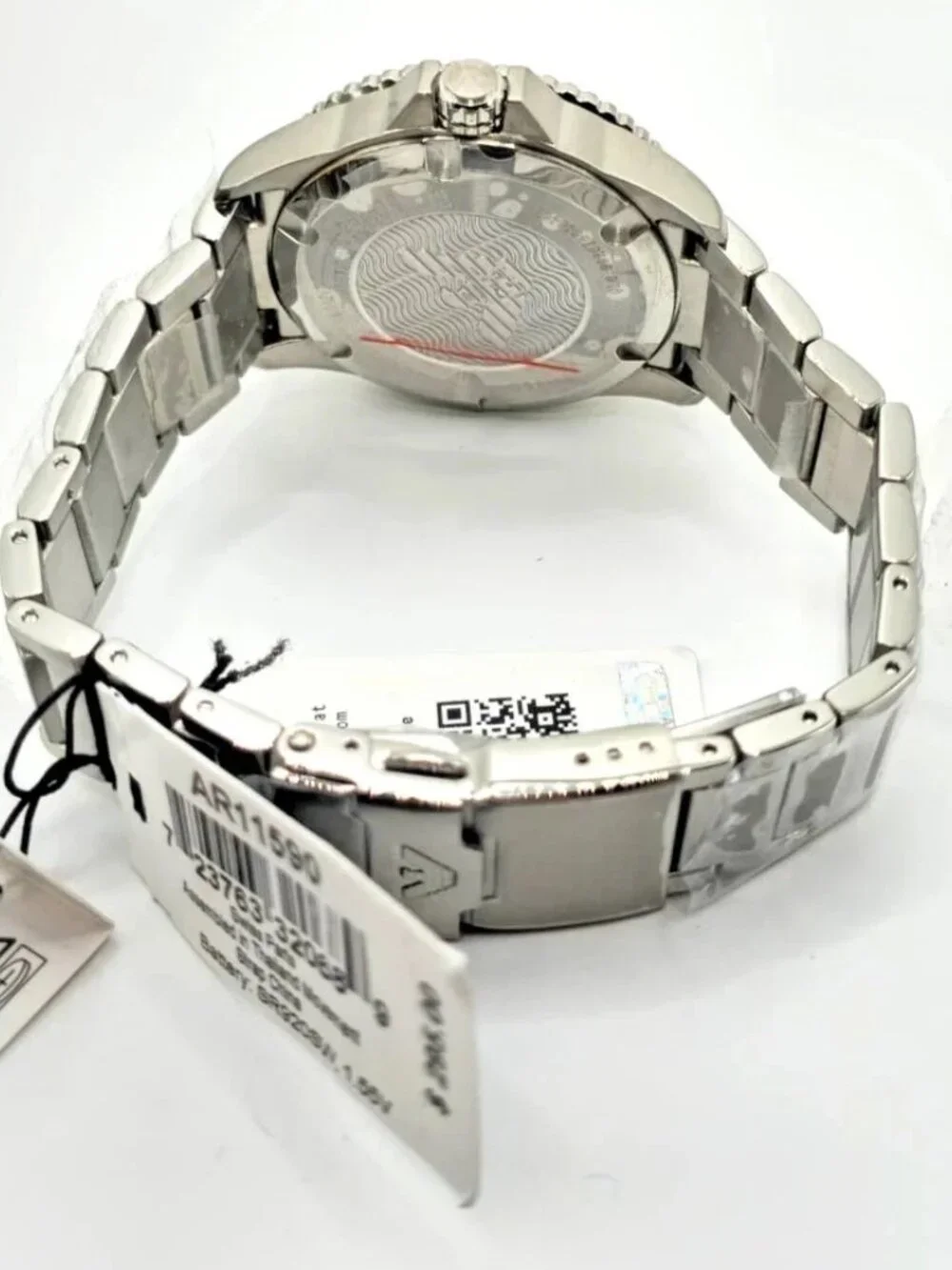 Emporio Armani AR11590 Mens GMT Watch Blue Red Bezel Stainless Steel Bracelet